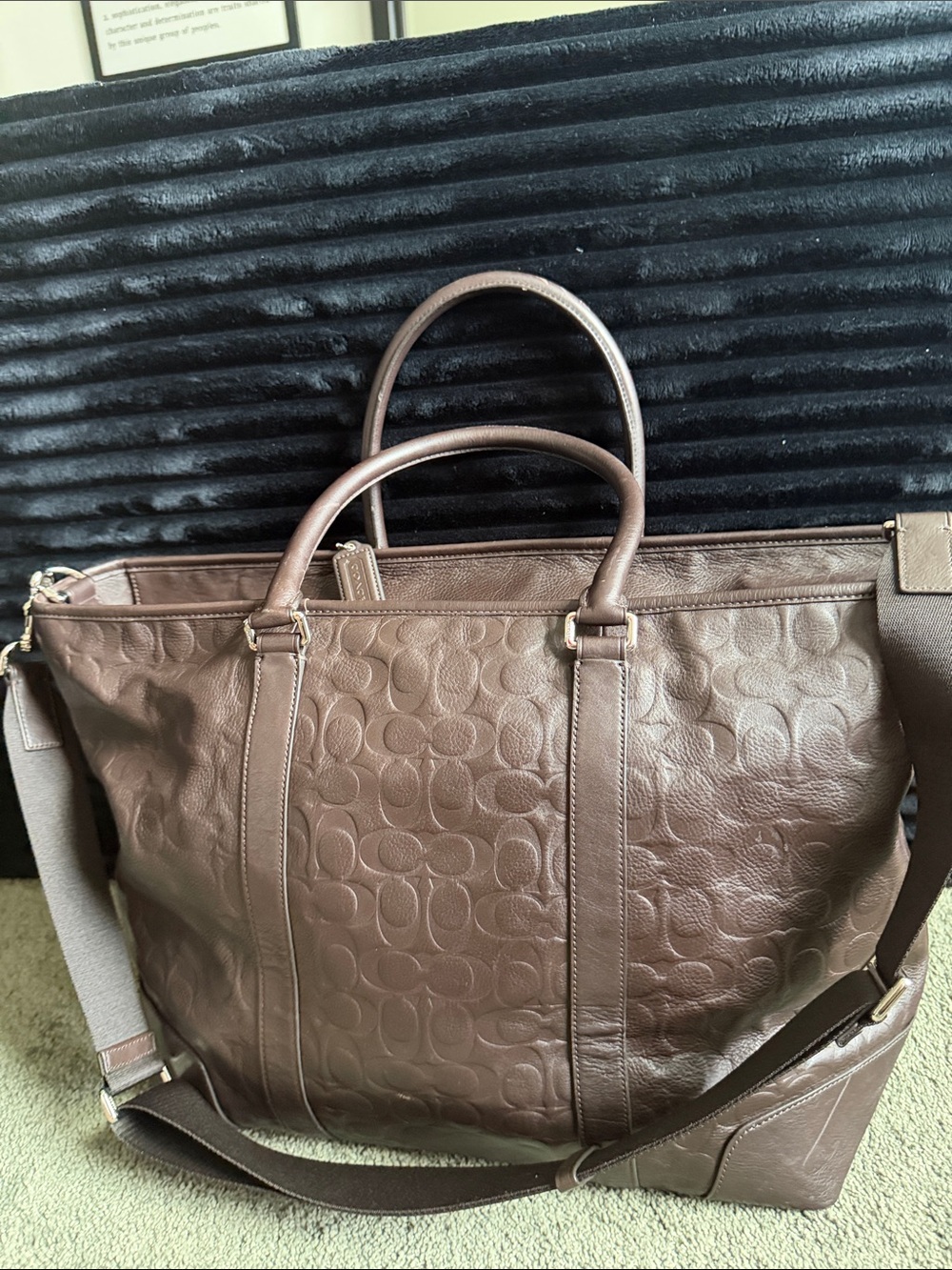Coach Brown Embossed Leather Laptop Tote with Detachable Strap